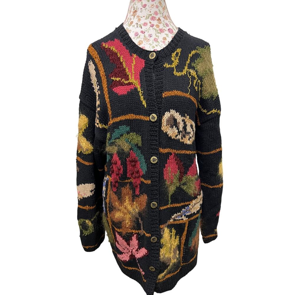 🌿 Susan Bristol M Floral Knit Cardigan Vintage 90s Cottagecore Button Up